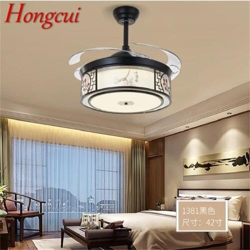 Hongcui Ceiling Fan Light Invisible Lamp With Remote Control Modern Black Elegance For Home Bedroom