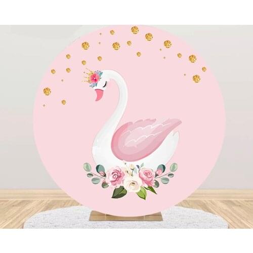 Pink Swan Princess Baby Shower Photo Background Birthday Party Decorations Round Photography Backdrops Covers YY-773