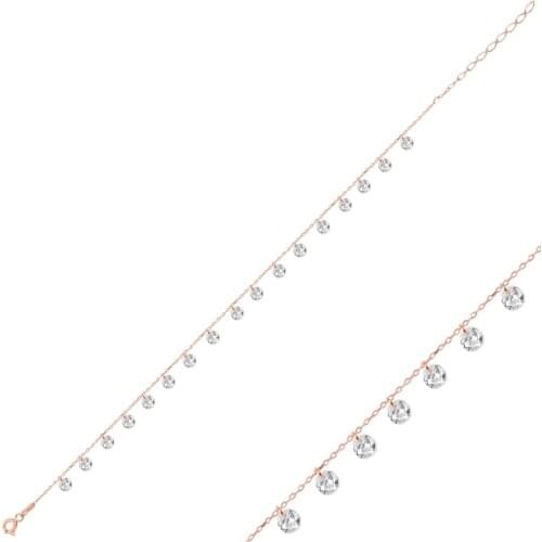 Silver 925 Sterling Round Zircon Stone Dangle Bracelet