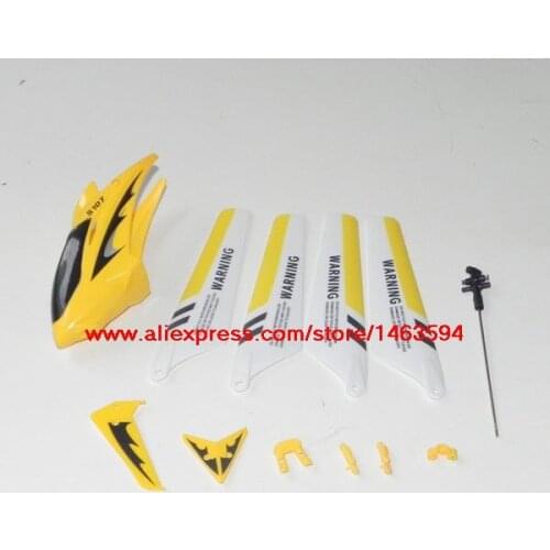 Syma S107 S107G RC Helicopter Spare Parts Yellow head cover+main blade+tail decoration and fixed+mian shaft Free Shipping