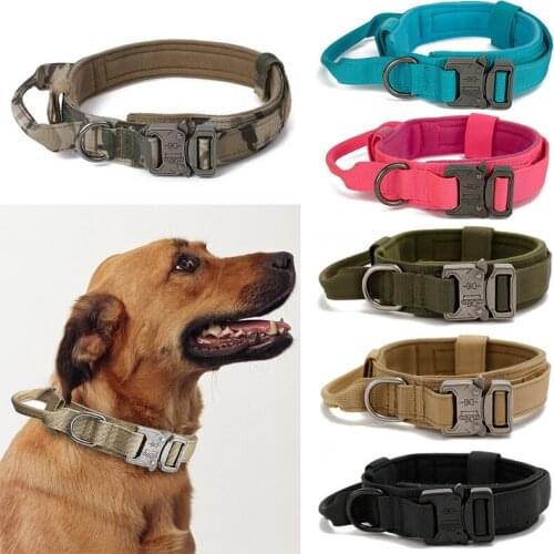 Outdoor Military Tactical Pet Collars for Medium Large Dogs Heavy Duty Training Traction Dog Collars with Control Handle M-XL