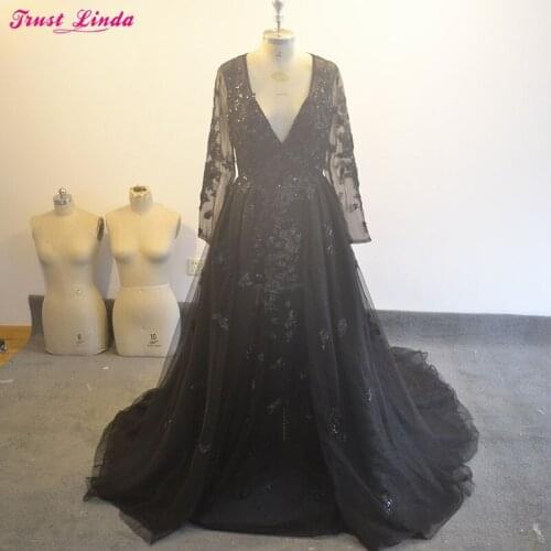 Gorgeous Appliqueas Beaded Full" Black Mother Dresses Sexy V Neck A-line