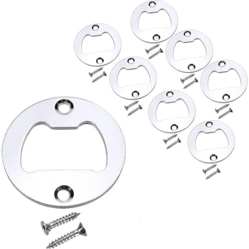 Bottle Opener Insert,Stainless Steel Round DIY Bottle Opener Hardware Kit Hardware Parts Supply with Screws Milling Holes