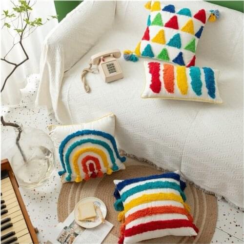 High Quality Nordic Moroccan Cotton Canva Tassel Tufted Pillow Bohemian Style Cushion Pillowcase Pillow Cover Throw Pillow Cover