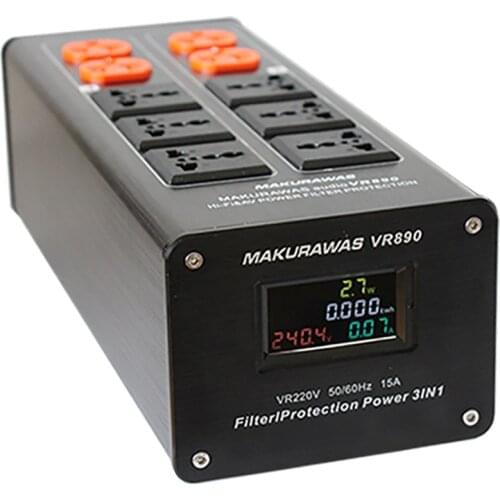 AC 100-240V 3-IN-1 High-End Audio Power Filter Purifier Lightning Protection LED Display Universal Power Socket 15A 3000W VR890