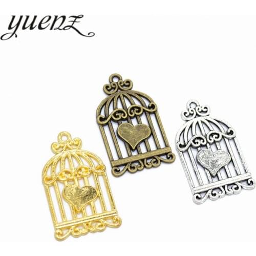 YuenZ 7pcs 3 color Tibetan Silver Plated Pendant Antique birdcage Charms Jewelry Making DIY Handmade Craft 34*20mm D606