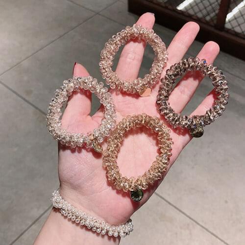 Women Hair Band Elegant Crystal Pearl Hair Ring Ties Beads Ponytail Holders Hair Accessories fashion Elastic Girls Bracelet