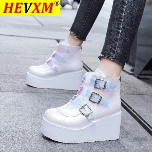HEVXM Luxury Brand New Fashion Female Platform Boots Classic Wedges Ankle Boots Women 2020 Metal Buckle Autumn Shoes Woman
