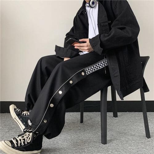 HOUZHOU Korean Streetwear Black Joggers Sweatpants Women Hip Hop Oversize Wide Leg Checked Trousers For Female Plaid Jogging