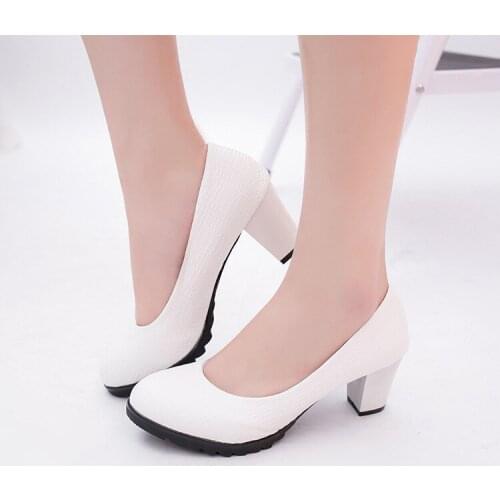 2020 autumn new high-heeled shoes round head shallow mouth single shoes large size professional thick with womens shoes
