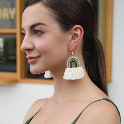 Tassel Earrings Bohemian Earrings Rainbow Handmade Rope Retro Cotton Dangle Earrings for Women Vintage Jewellery Bijoux Femme