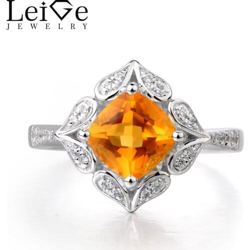 Leige Jewelry Real Natural Citrine Ring Wedding Ring Solid 925 Sterling Silver Luxury Vintage Ring Fine Jewelry Gifts for Lady