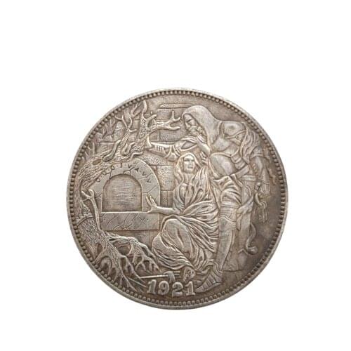 1Pcs 1921 US Hobo Coin Man And Woman Commemorative Coin Brass Silver Plated Crafts Home Decoration Gifts Collect Coins 02