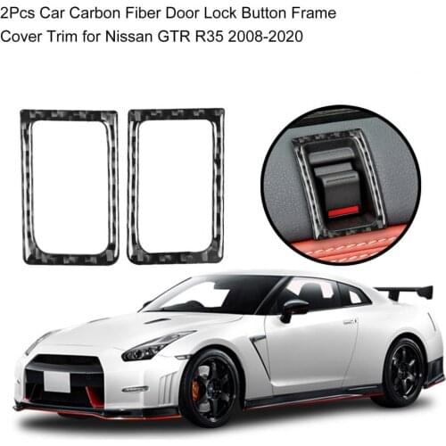 2Pcs Car Carbon Fiber Door Lock Button Frame Cover Trim for Nissan GTR R35 2008-2020 Interior Mouldings Accessories