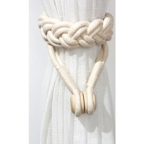 2Pcs Handmade Woven Curtain Tieback Magnetic Room Accessories Wood Curtain Holder Clip Strap Buckle Rope Home Decorations