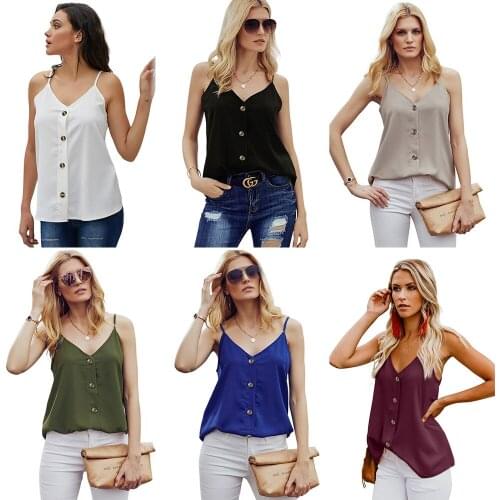 2020 Spring Women Clothing Sexy Party Night T-Shirts Camis Office Lady Button Solid Women Tops T-Shirts Casual Girls T-Shirts