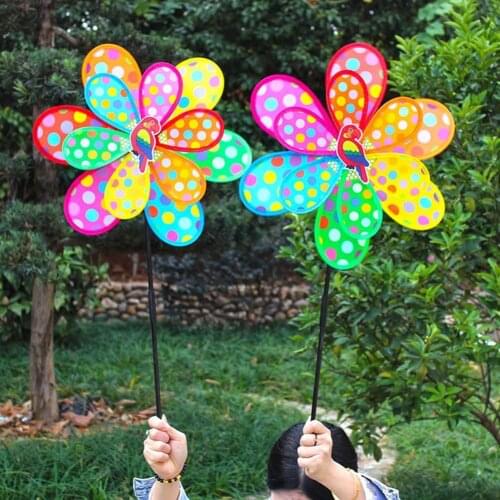 2021 Fashion Wind Spinner Decorative Light Weight Handheld Two Layers Six Leaves Dot Printed Sunflower Windmill for Kids