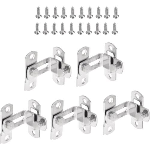 5pcs Door Latch Buckle Silver S/L Size 90 Degree Right Angle door latch Hasp with Screws Toilet Room Doors