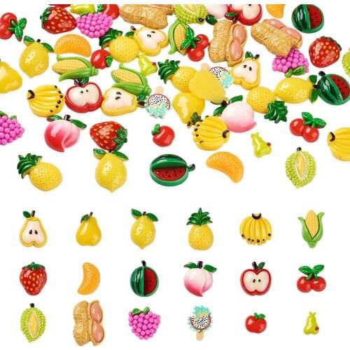 80Pcs Fruit Vegetables Resin Cabochons Strawberry Cherry Flatback Cabochon Jewelry Making Scrapbook DIY Embellishments Accessory
