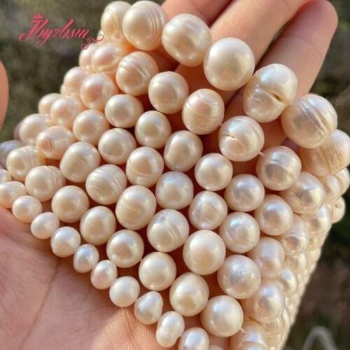 9-10,10-12,11-14mm Nearround White Freshwater Pearl Natural Stone Beads For DIY Women Necklace Bracelet Jewelry Making 14.5"