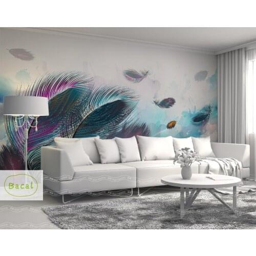 Bacal Custom Mural Wallpaper 3D Fashion Colorful Hand Painted Feather Texture Wallpaper For Walls Roll Living Room Home Decor