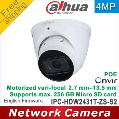 Free shipping Dahua IPC-HDW2431T-ZS-S2 4MP POE IR Eyeball Network IP Camera CCTV h.265 40M Motorized vari-focal 2.7 mm–13.5 mm