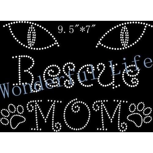 Free shipping Rescue Cat Mom rhinestones iron transfer design