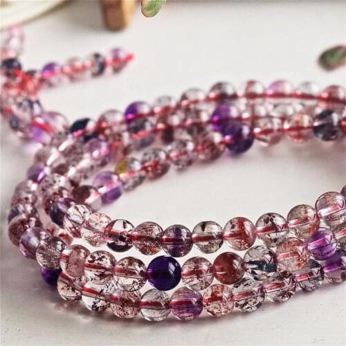 5.8mm Natural Super Seven 7 Crystal Rutilated Melody Stone Hair Beads Bracelet