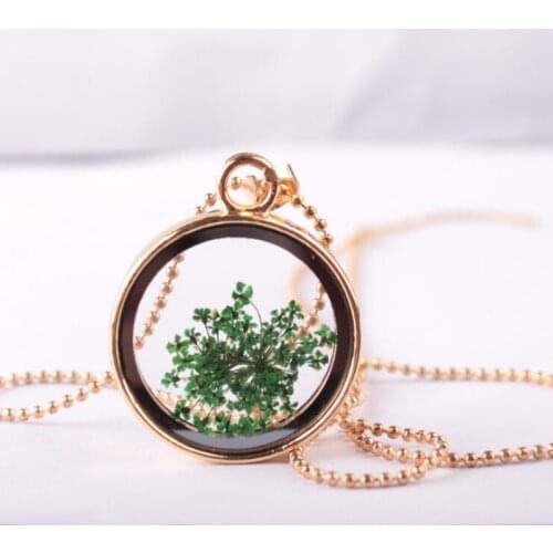 2020 Fashion Accessories Wholesale Clear Glass Clavicle Chain Jewelry Gift Women Handmade True Dry Flower Pendant Necklace