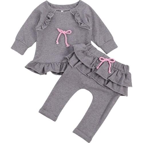 0-3T Newborn Kid baby Girl Clothes Autumn Infant clothing long Sleeve Ruffles Top Pant suit Casual Plain Cotton Outfit