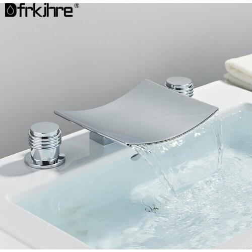 Dfrkjhre Basin Waterfall Faucet Bathroom Chrome Nickel Deck Mount Dual Handle Sinks Mixer Tap Cold And Hot Water Tap Crane