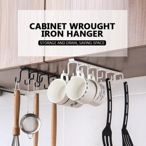 Double-row Seamless Storage Rack Home Cupboard Shelf Hanging Hook Organizer Closet Clothes Mug Shelf Wardrobe Holder Kitchen