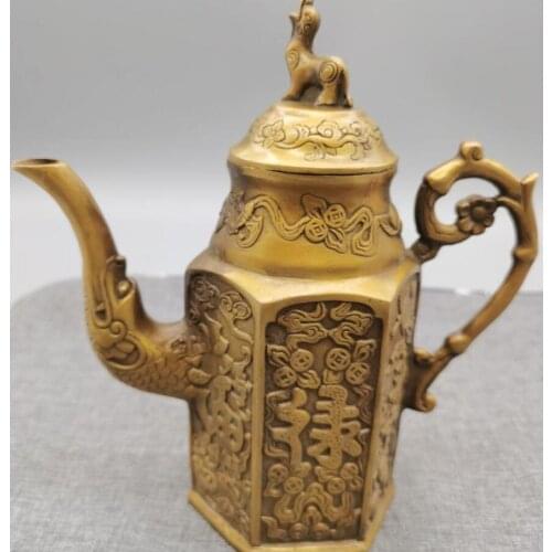 China copper Fu lu shou flagon crafts statue