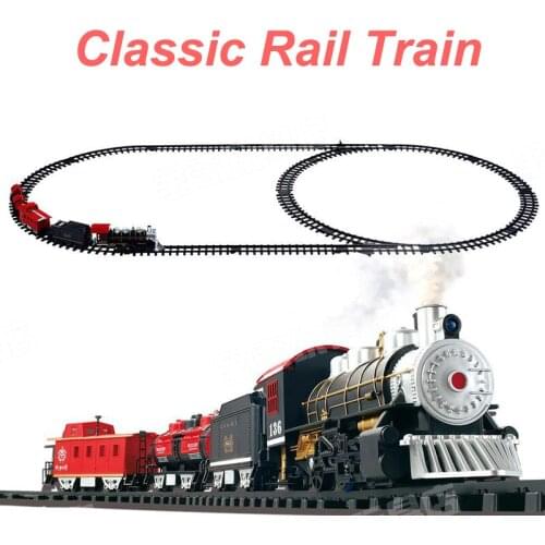 Classic toys Enlighten Train Battery Operated Railway Car Electric Train Set with Sound&Smok Rail Car Christmas Gift Kids Toys