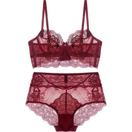 Ladies Sexy Embroidery Ultra Thin Transparent Bra and Panties Set Floral Lace Underwear Women Comfortable Multicolor Brassieres