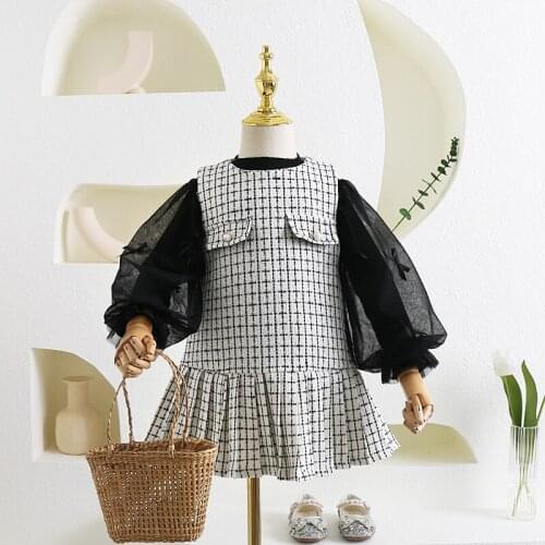 Girls 2 pcs sets 2021 fall kids party dresses fashion high-grade children clothing 5pcs/lot 2-7 Year