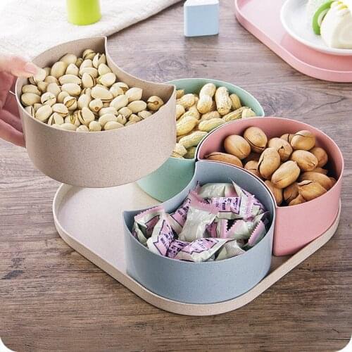 Wheat Straw Fruit Candy Storage Box Living Room Home Plastic Dried Fruit Organizers Box Dust-proof Storage Box Organizer