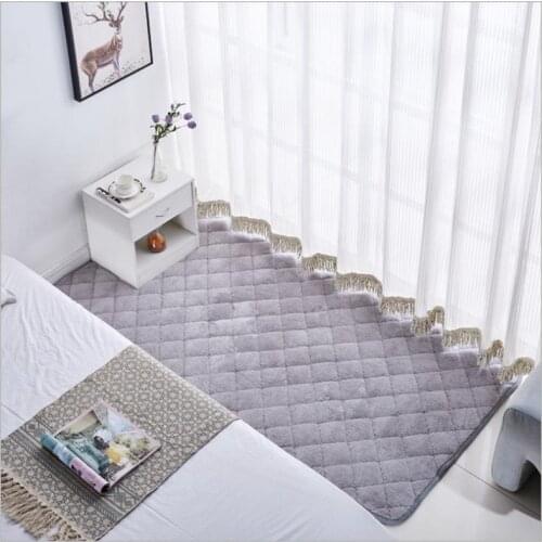 Bedroom Bedside Carpet Living Room Sofa Rug Coffee Table Foot Mat Solid Color Coral Fleece Quilted Embroidered Cushion Customize