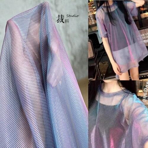 Laser Symphony Gradient Blue Purple Mesh Color Change Perspective Dress Creative Designer Cloth fabrics for patchwork