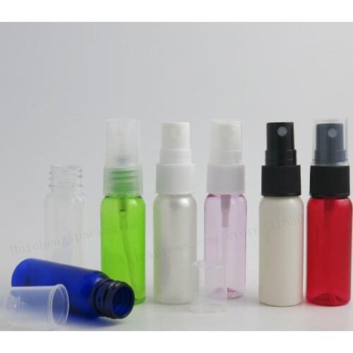 100 X 20ml Outdoors Mini PET Plastic Perfume Atomizer Pet Containers With Mist Sprayer Clear Green Blue White Pear