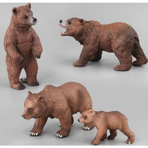 Simulation Brown Bear Cub family Figure Collectible Toys Solid Wild Animal Action Figures Kids Animal Cognitive Toys