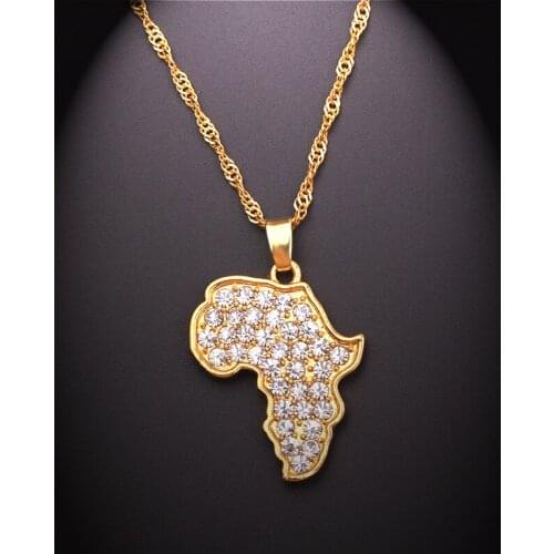 Fashion Charm Africa Map Iced Out Rhinestone Pendant Necklace Temperament Chic Women Collar Romance Christmas Jewelry Gifts