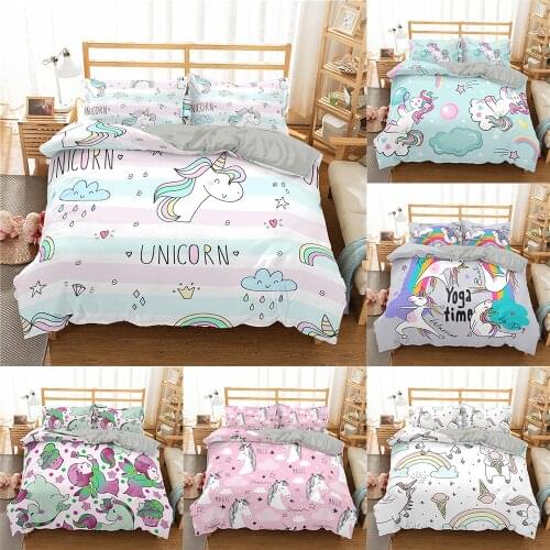 Cartoon Unicorn Bedding Set Luxury Duvet Cover Set Bedding Sets Printed Duvet Cover Set Home Textiles Bed Set Twin King Queen
