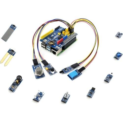 Waveshare Raspberry Pi 4 Model B Sensor Kit Acce, Without PI4B ARPI600 Adapter Board, 13x Popular Sensors