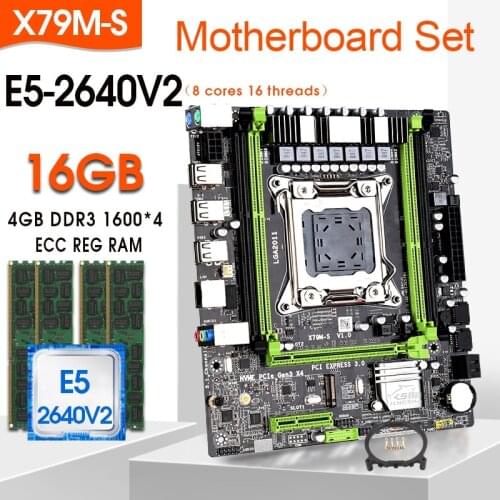 X79 M-S 2.0 Motherboard Set With Intel Xeon E5 2640V2 CPU 4* 4GB= 16GB DDR3 1600MHz ECC/REG RAM M.2 SSD 8 core 16 threads