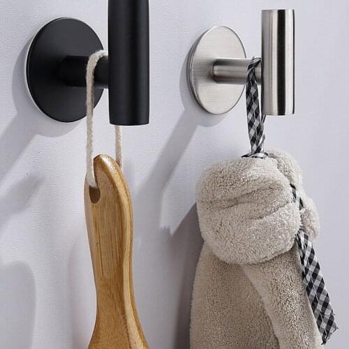 3m Sticky Key Towel Rack Wall Hook Stainless Steel Coat Hook Metal Matte Black Suitable for Bathroom Kitchen