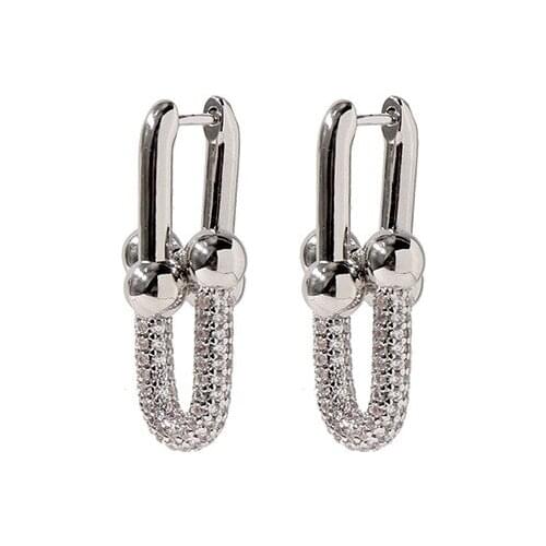 New Trandy Bamboo Chain Dangle Earrings U Shape Style Pave Top CZ Charms Earrings For Women Fashion Jewelry
