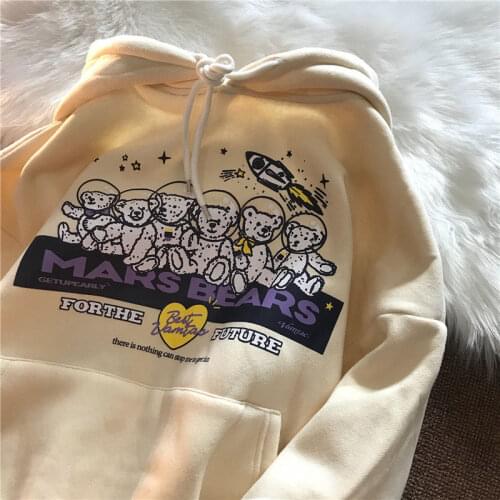 New Hip Hop Streetwear Bear Letter Printed Hoodies Women Harajuku Fashion Clothes for Teens 2021 Autumn New ins Casual Pullovers