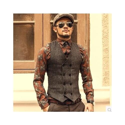 New Mens Slim Double Breasted Woolen Waistcoat V Neck Solid Color Sleeveless Jacket Dark Grey/Light Grey /Khaki Waistcoat J577