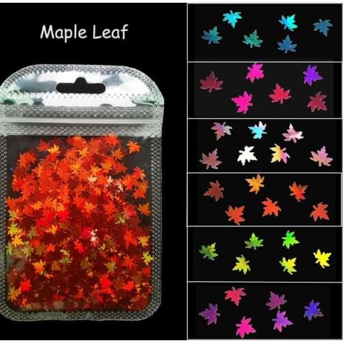 Fall Holographic Maple Leaf Nail Art Glitter 12 color Laser Sequins Autumn Leaves Flakes 3D Paillette DIY XMAS Decorations MK26P
